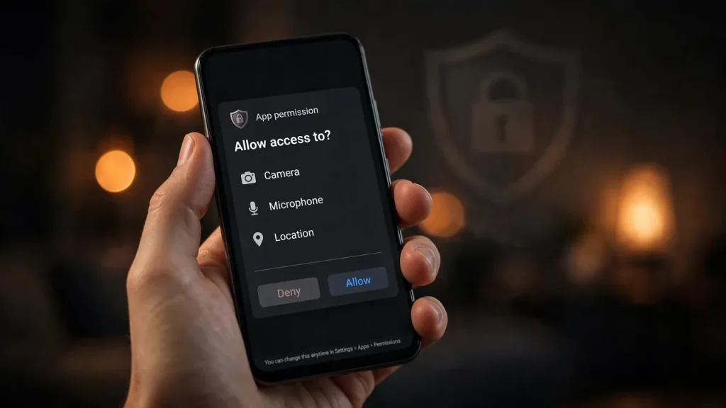 TeaTV app permissions request on an Android phone screen
